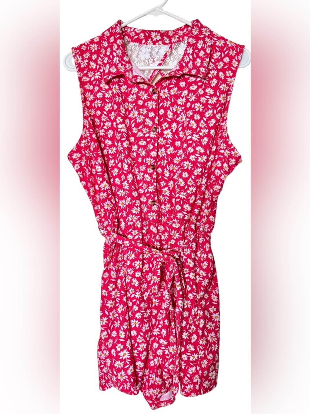 No Boundaries Coral/Pink Lace-Back one- Piece Romper Jumper Women’s Sz XXL